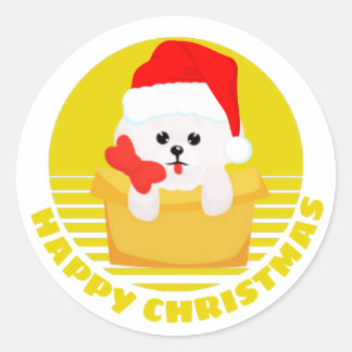 Sticker Rond Noël de la mignonne Bichon Frise
