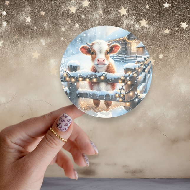 Sticker Rond Noël de la vache festive mignonne (Créateur téléchargé)