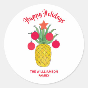 Sticker Rond Noël de l'ananas de vacances Mele Kalikimaka
