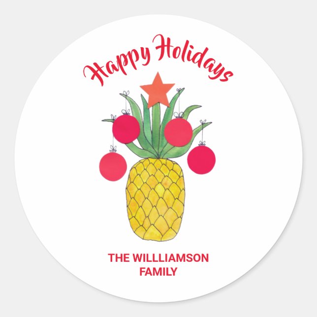 Sticker Rond Noël de l'ananas de vacances Mele Kalikimaka (Devant)