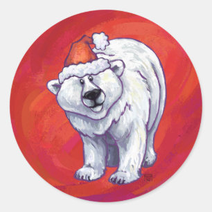 Sticker Rond Noël de l'ours polaire sur le rouge