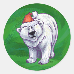 Sticker Rond Noël de l'ours polaire sur vert