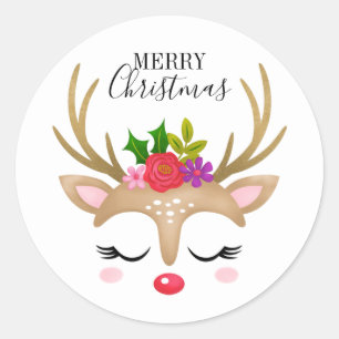 Sticker Rond Noël de mignonne Reindeer