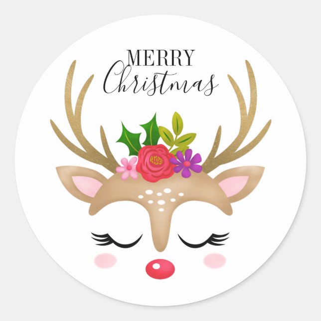 Sticker Rond Noël de mignonne Reindeer (Devant)