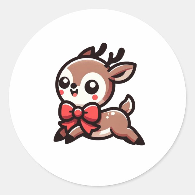 Sticker Rond Noël de mignonne Reindeer (Devant)