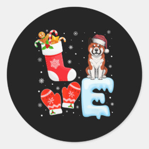 Sticker Rond Noël de Noël de Noël de vacances Akita Chien Lov
