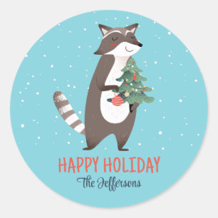 Sticker Rond Noël de Noël des animaux de bois mignons