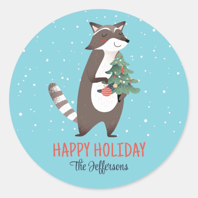 Sticker Rond Noël de Noël des animaux de bois mignons (Devant)