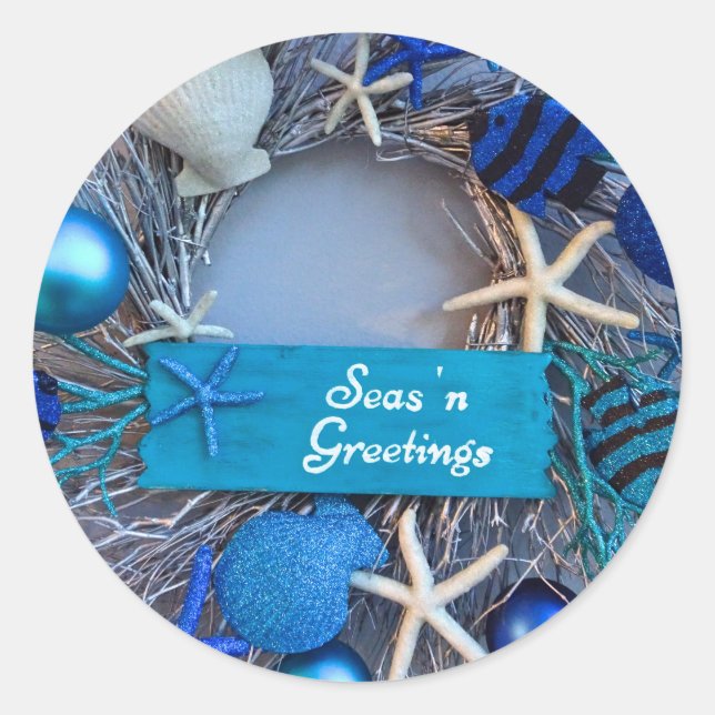 Sticker Rond Noël de Noël des coquillages côtiers tropicaux (Devant)