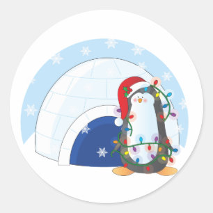 Sticker Rond Noël de pingouin