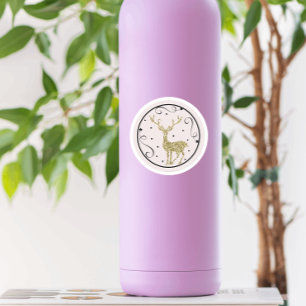 Sticker Rond Noel de rennes de Parties scintillant d'or