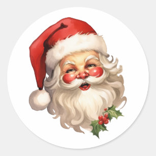 Sticker Rond Noël de style rétro Holly Jolly Santa Claus