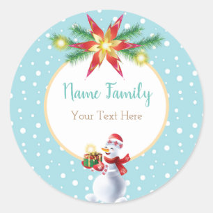 Sticker Rond Noël de vacances d'hiver et bonhomme de neige de