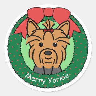 Sticker Rond Noël de Yorkie