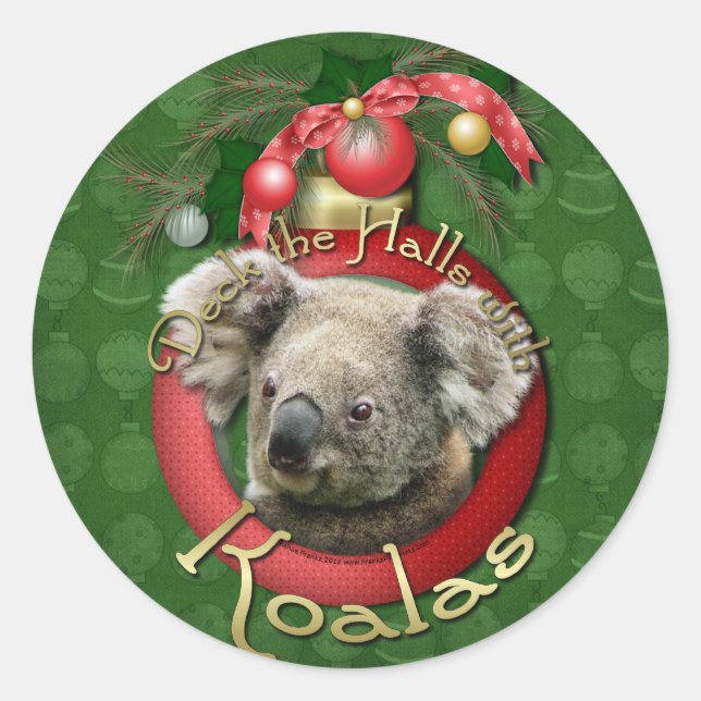 Sticker Rond Noël - Deck the Halls - Koalas (Devant)