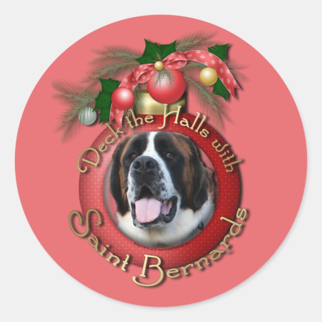 Sticker Rond Noël - Deck the Halls - Saint Bernards - Mae (Devant)