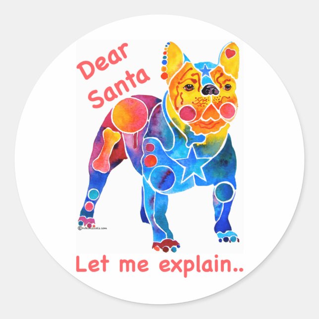 Sticker Rond Noël des Bulldog français (Devant)