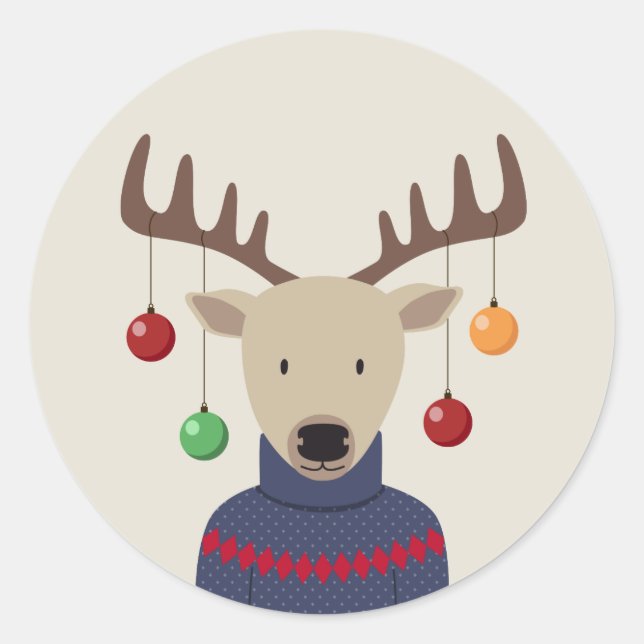 Sticker Rond Noël des cerfs (Devant)