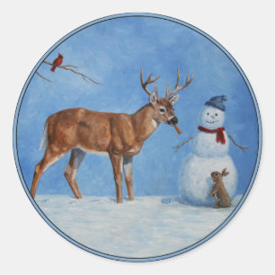 Sticker Rond Noël des Deer & Funny Snowman