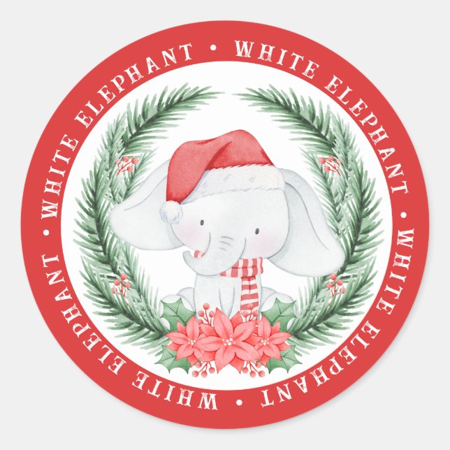 Sticker Rond Noël des éléphants blancs (Devant)