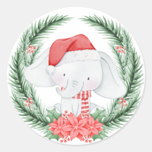 Sticker Rond Noël des éléphants blancs