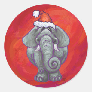 Sticker Rond Noël des éléphants en rouge