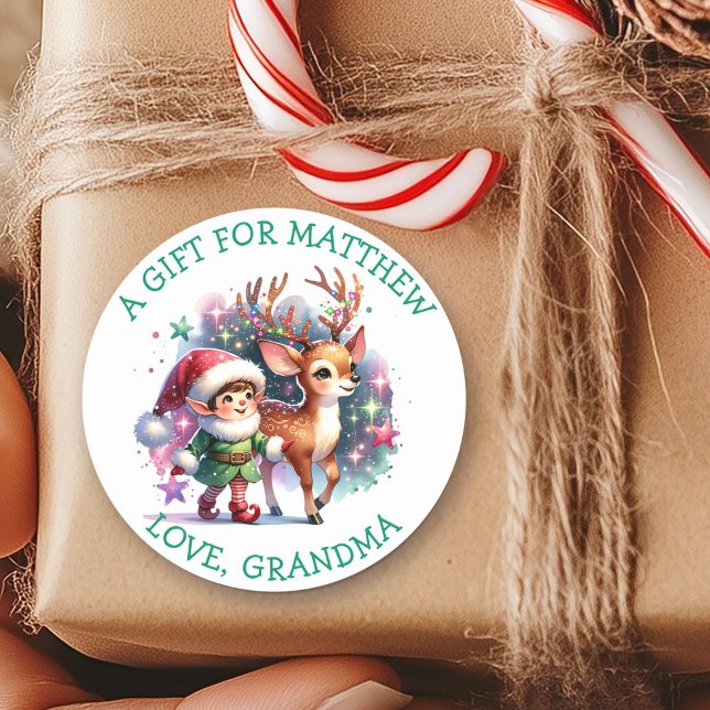 Sticker Rond Noël des elfes et des rennes (Créateur téléchargé)