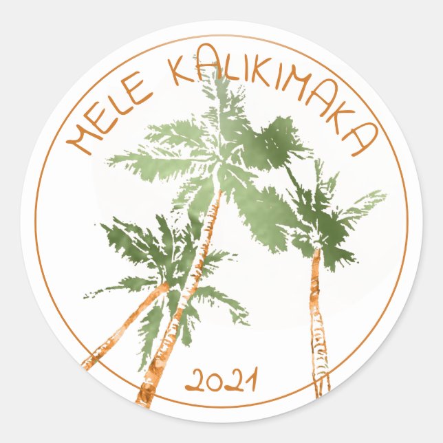 Sticker Rond Noël des palmiers tropicaux Mele Kalikimaka (Devant)