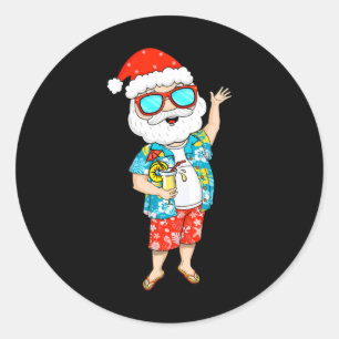 Sticker Rond Noël d'été en juillet Santa tropical tenant du jus