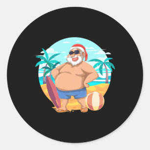 Sticker Rond Noël d'été hawaïen Père Noël drôle Tropical Noël