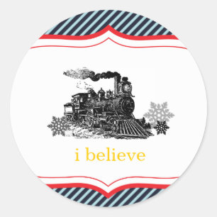Sticker Rond Noël d'hiver de garçon d'anniversaire de train d