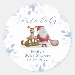 Sticker Rond Noël d'hiver Traîneau Élan Santa Baby Shower