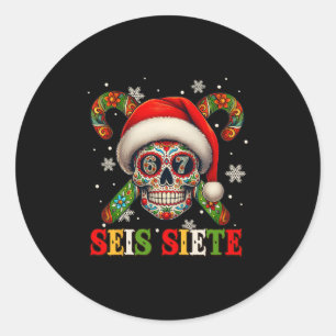 Sticker Rond Noël Dia De Los Muertos Crâne de Sucre Seis Siet