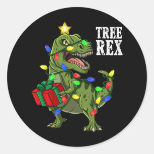Sticker Rond Noël Dinosaure Arbre Rex Garçons Filles Enfants Xm