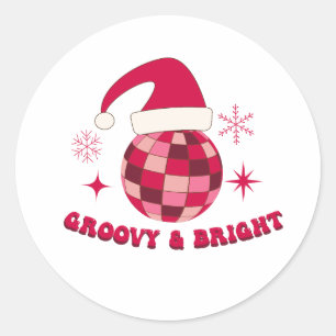 Sticker Rond Noël Disco Groovy et Lumineux 