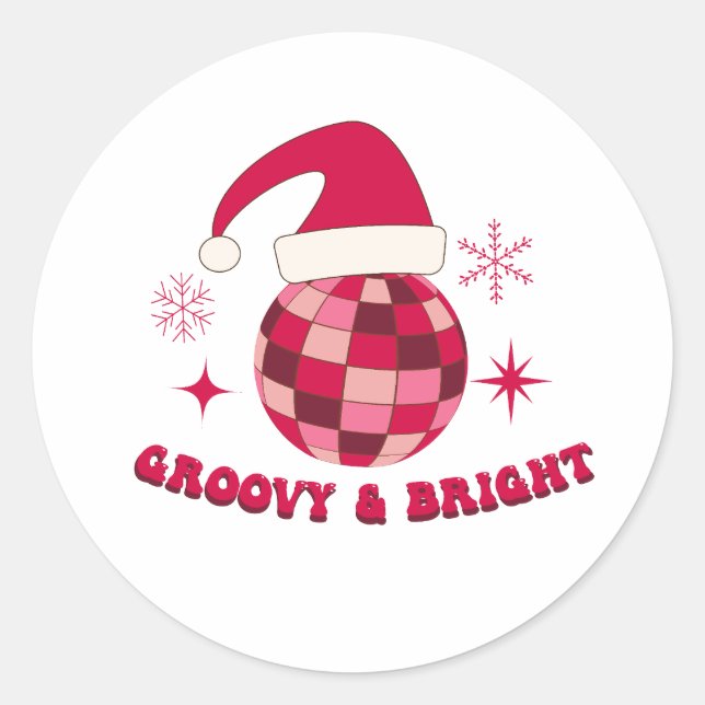 Sticker Rond Noël Disco Groovy et Lumineux  (Devant)