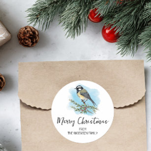 Sticker Rond Noël d'oiseaux forestiers personnalisés
