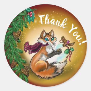 Sticker Rond Noël donne Fox Merci !