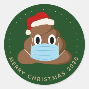 Sticker Rond Noël drôle 2020Poop Emoji porter un masque