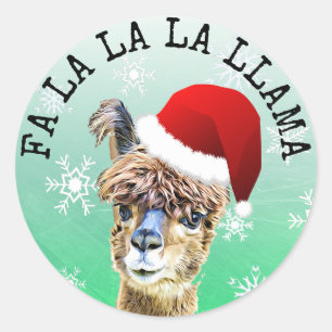 Sticker Rond Noël drôle d'alpaga de lama de La de La de La de