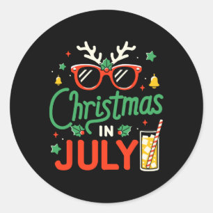 Sticker Rond Noël drôle en juillet avec des lunettes de soleil