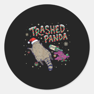 Sticker Rond Noël Drôle Panda Racoon Détruit Se Soûle Xm
