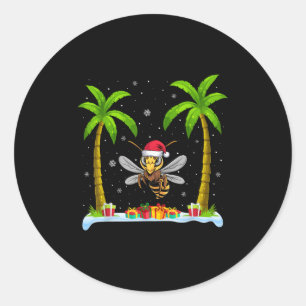 Sticker Rond Noël du géant asiatique Santa Hat Palm Tree Beach
