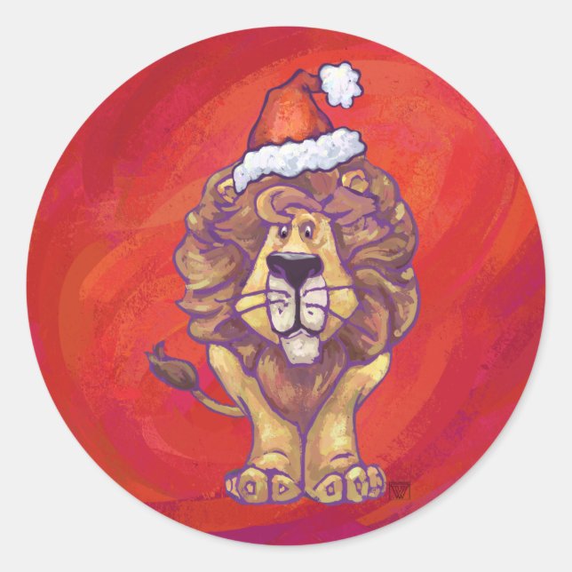 Sticker Rond Noël du lion en rouge (Devant)