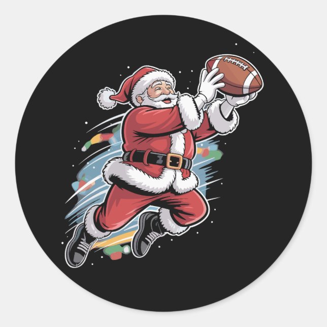 Sticker Rond Noël du Père Noël jouant au football américain (Devant)