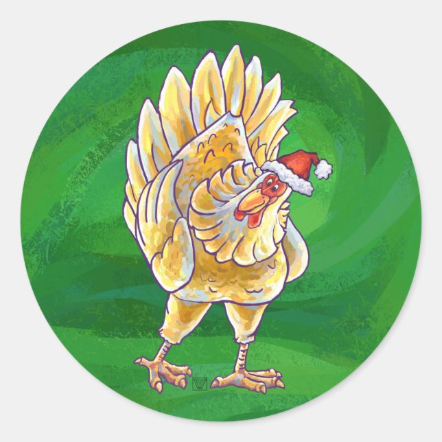 Sticker Rond Noël Du Poulet Sur Vert (Devant)