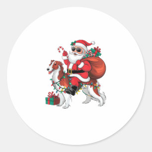 Sticker Rond Noël Éclairage Père Noël équitation Chien Borzoi N