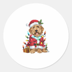 Sticker Rond Noël Éclairage Père Noël Labradoodle Chien Noël