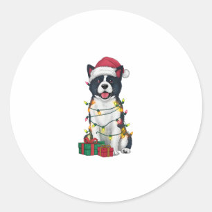 Sticker Rond Noël Éclairage Santa Hat American Akita Chien Noël
