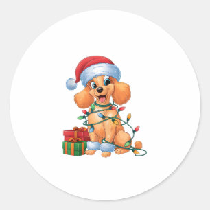 Sticker Rond Noël Éclairage Santa Hat Jouet de caniche Noël